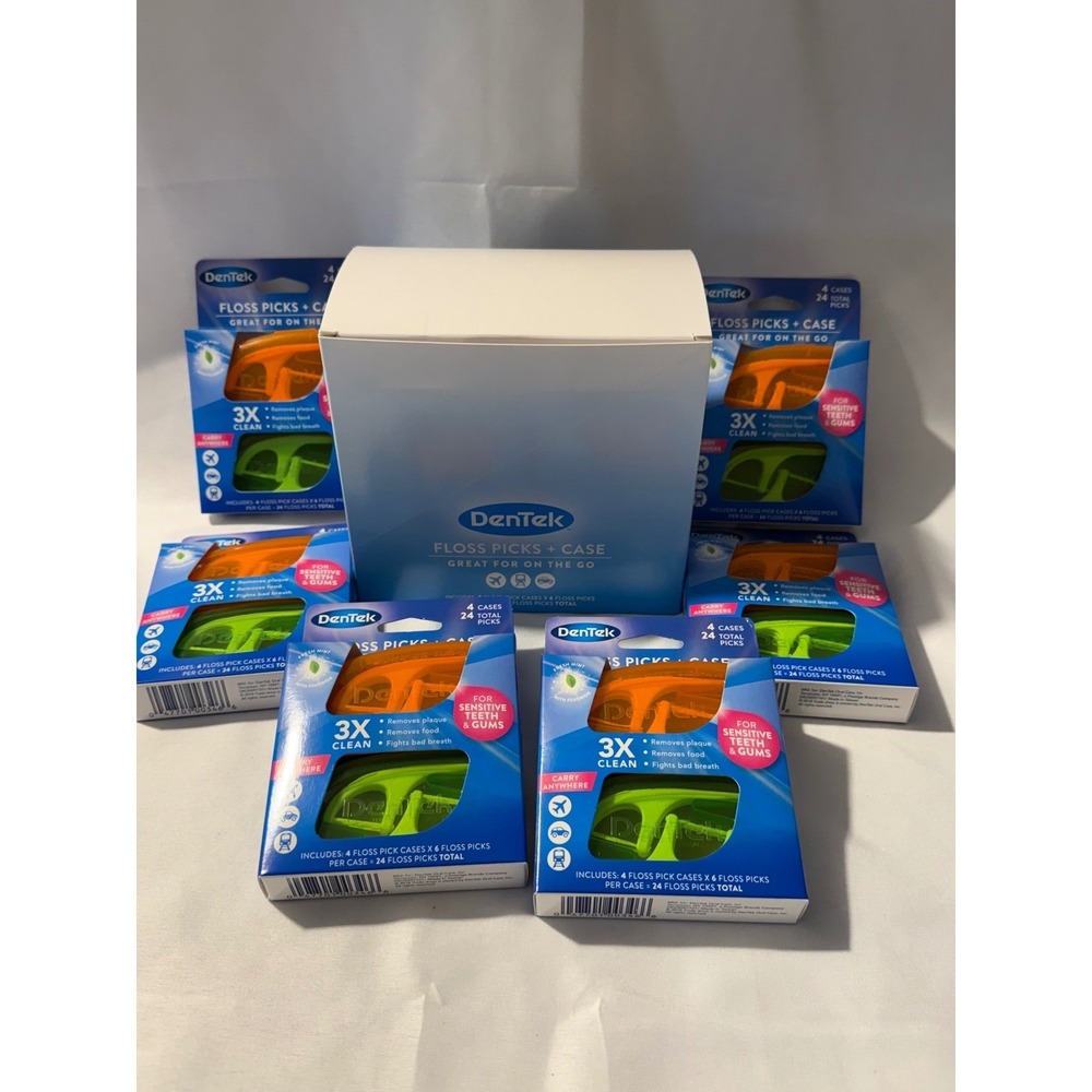 DenTek Floss Picks Travel Case Lot of 6 Packs 24 Picks Each On The Go Bulk